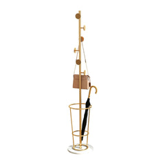 Gold Metal Coat Rack with Faux Marble Base and Umbrella Stand
