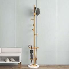 Gold Metal Coat Rack with Faux Marble Base and Umbrella Stand