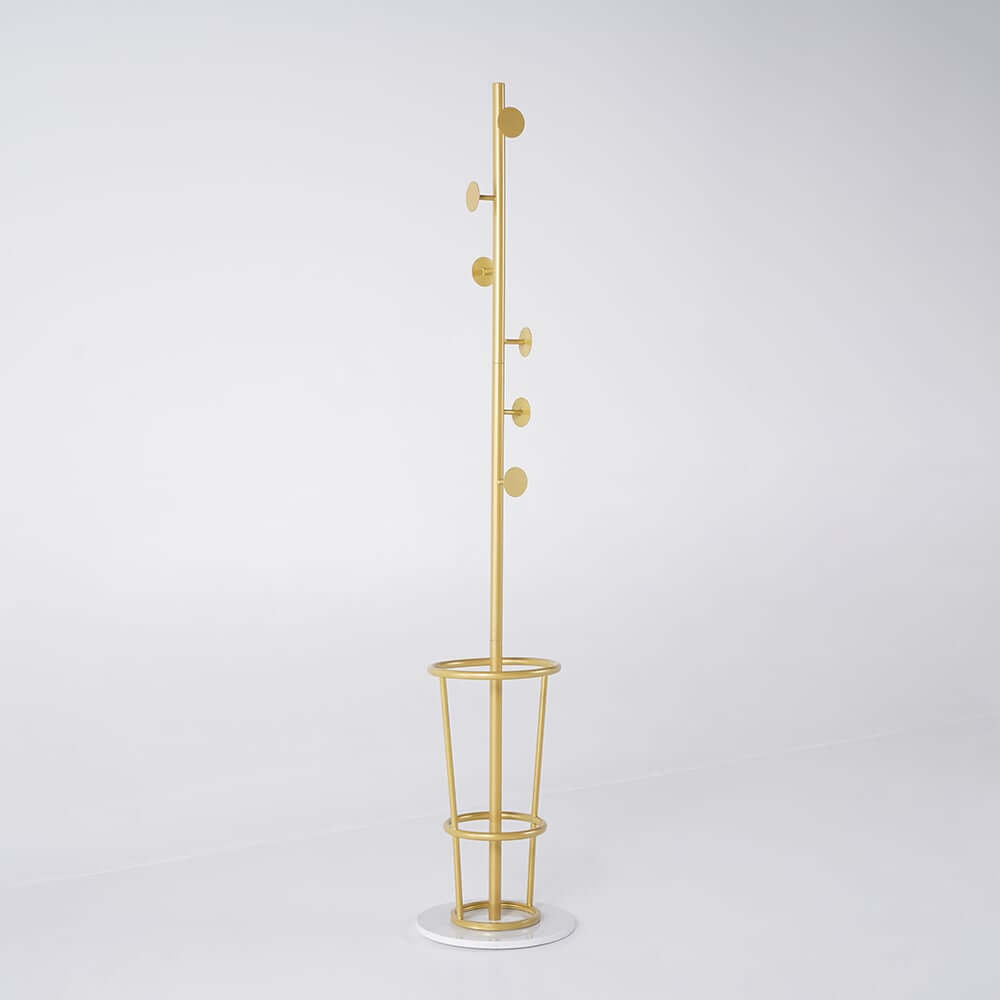 Gold Metal Coat Rack with Faux Marble Base and Umbrella Stand