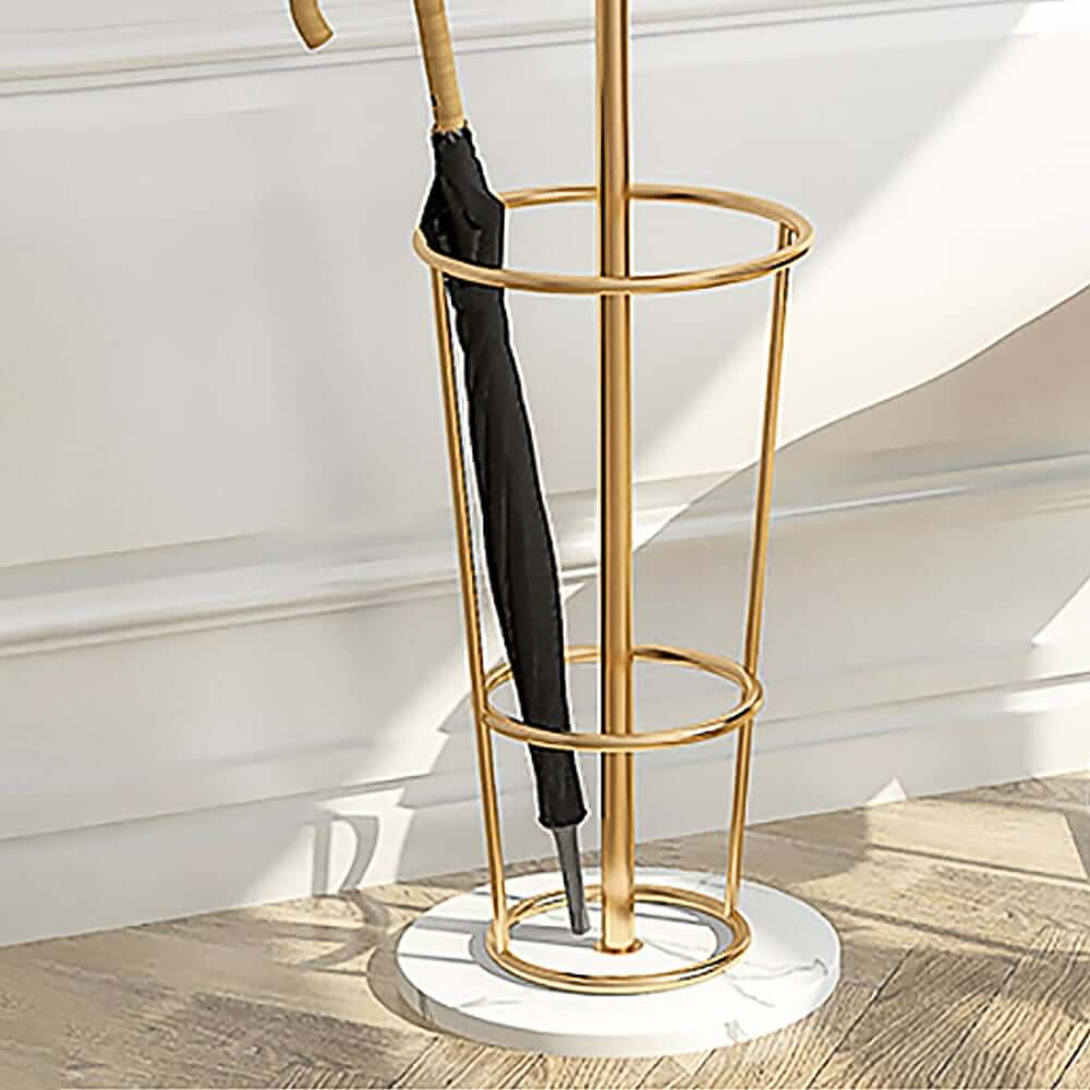 Gold Metal Coat Rack with Faux Marble Base and Umbrella Stand