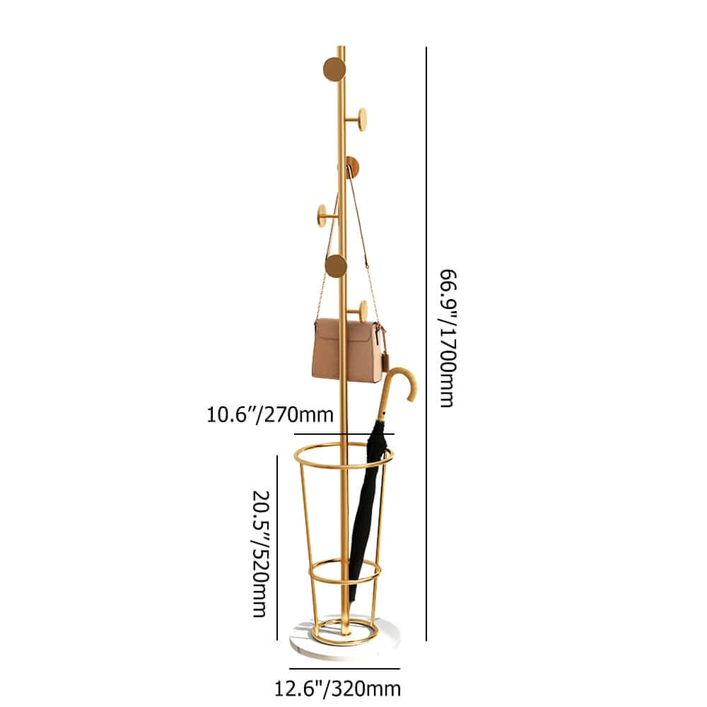 Gold Metal Coat Rack with Faux Marble Base and Umbrella Stand Dimensions