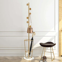 Gold Metal Coat Rack with Faux Marble Base and Umbrella Stand Main Product Image