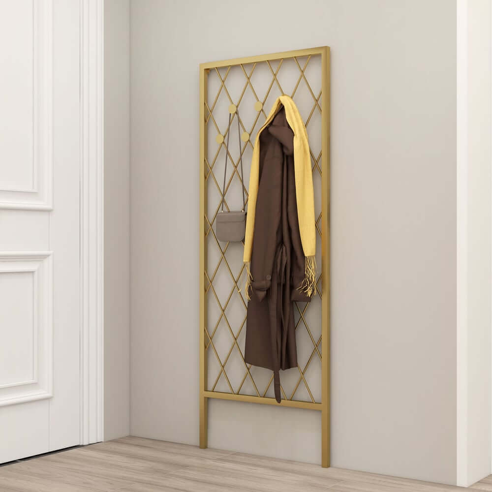 Gold Metal Modern Wall-Mounted Coat Rack with 7 Decorative Hooks