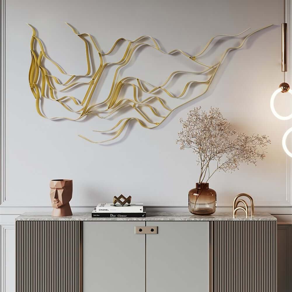 Gold Metal Wall Art Abstract Decor for Modern Glam Spaces