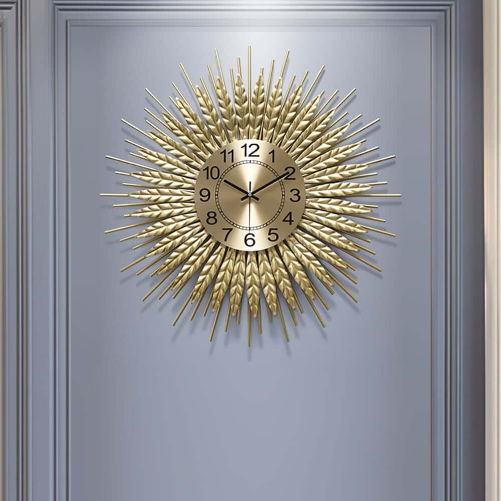 Gold Metal Wall Clock in Glam Style with Quartz Movement