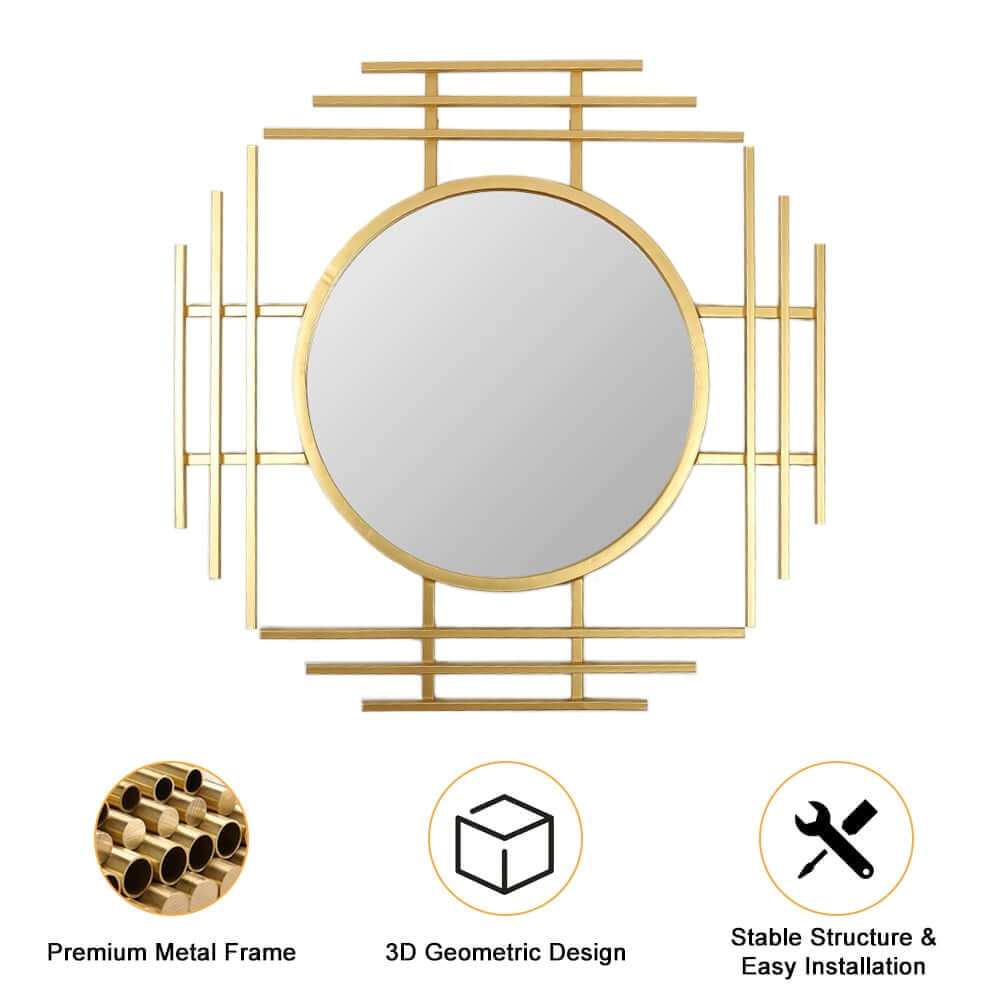 Gold Metal Wall Mirror with Octagon Accent Design