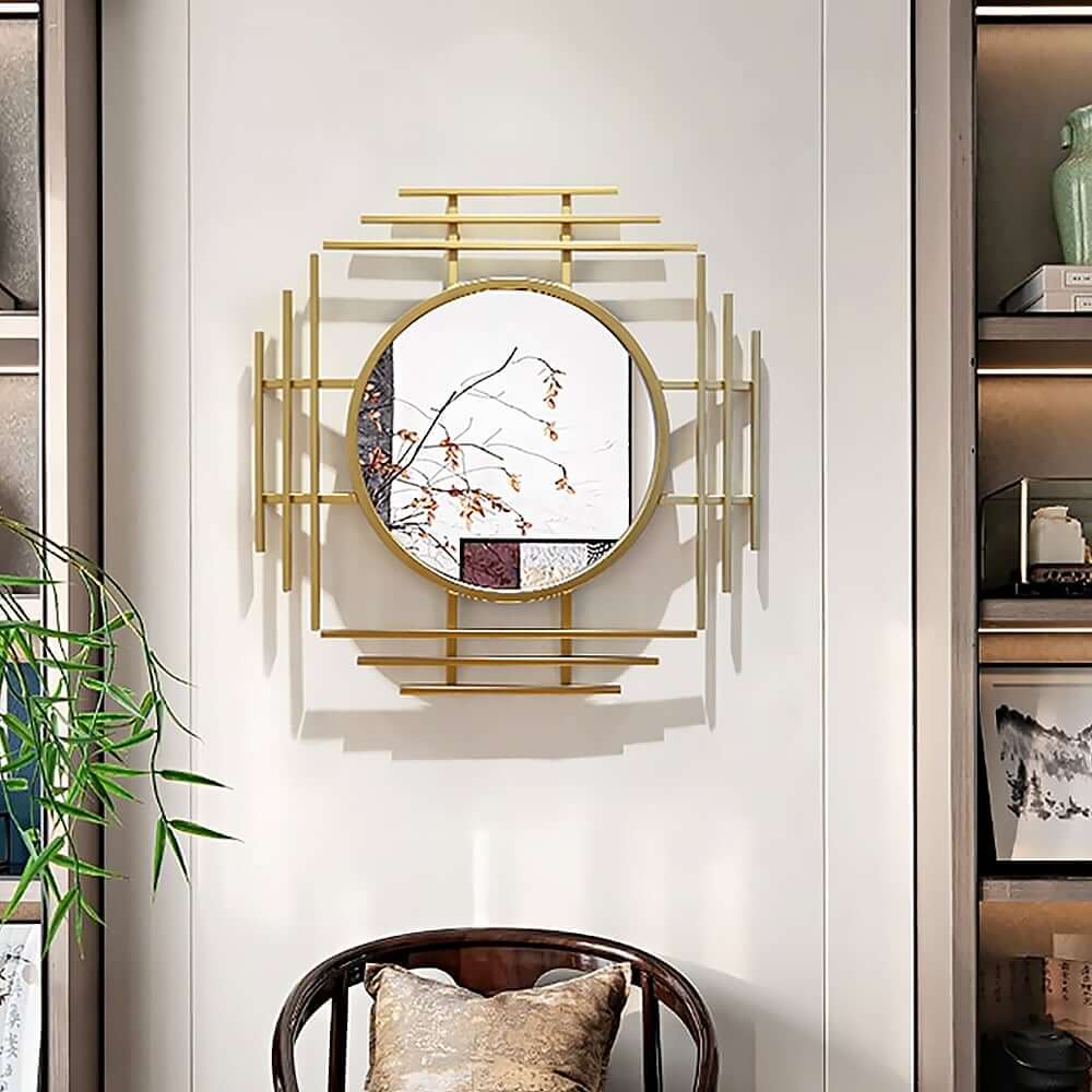 Gold Metal Wall Mirror with Octagon Accent Design