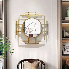 Gold Metal Wall Mirror with Octagon Accent Design