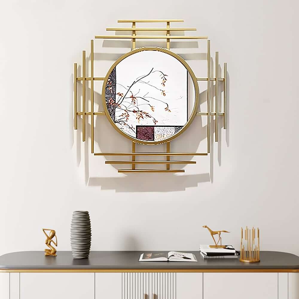 Gold Metal Wall Mirror with Octagon Accent Design