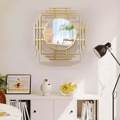 Gold Metal Wall Mirror with Octagon Accent Design