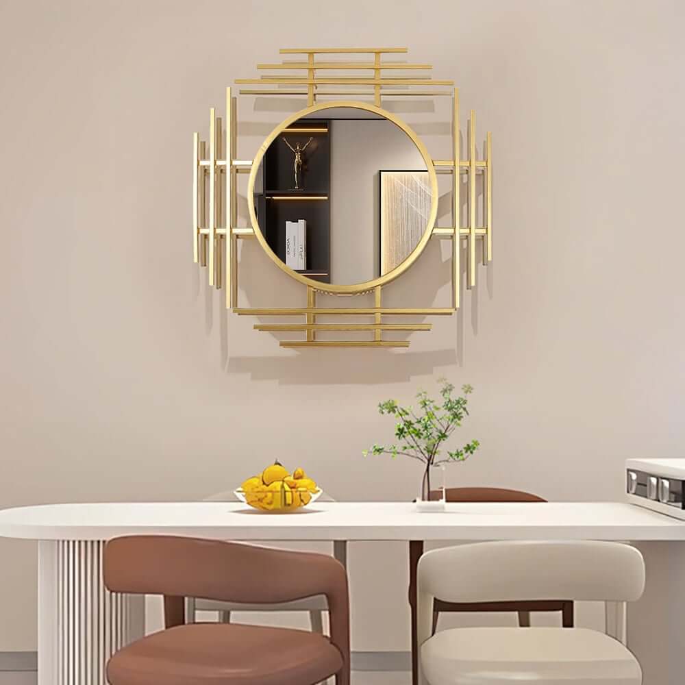 Gold Metal Wall Mirror with Octagon Accent Design