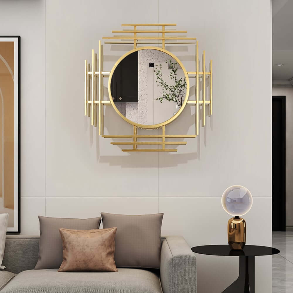 Gold Metal Wall Mirror with Octagon Accent Design