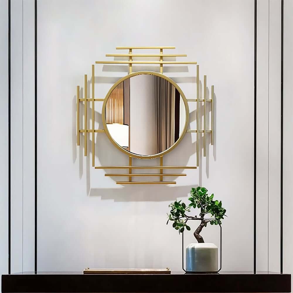 Gold Metal Wall Mirror with Octagon Accent Design Main Product Image