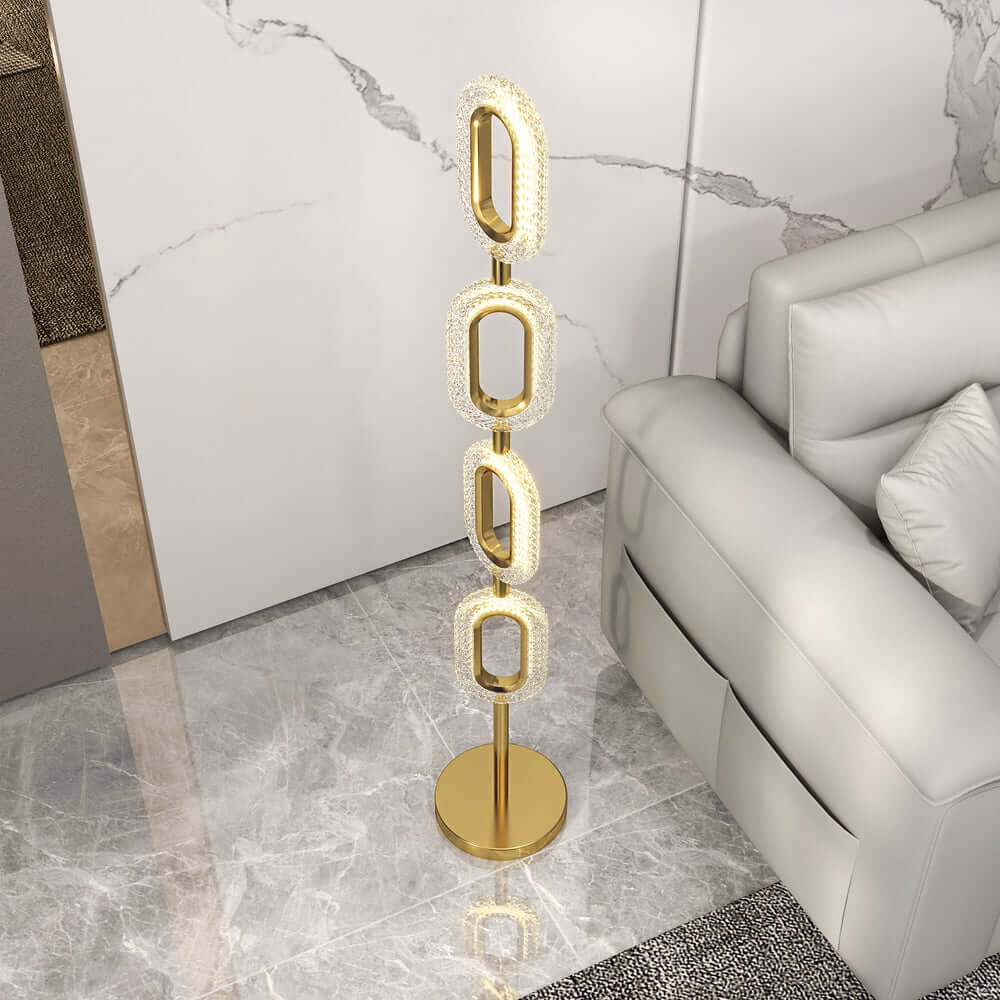 Gold Modern 4-Light Floor Lamp with Clear Acrylic Shade