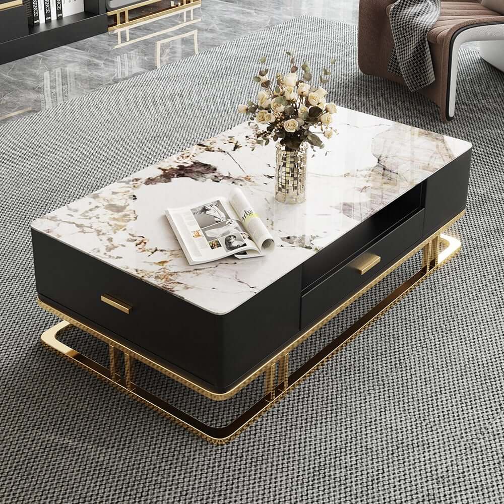 Gold Pedestal Base TV Stand & Coffee Table Set