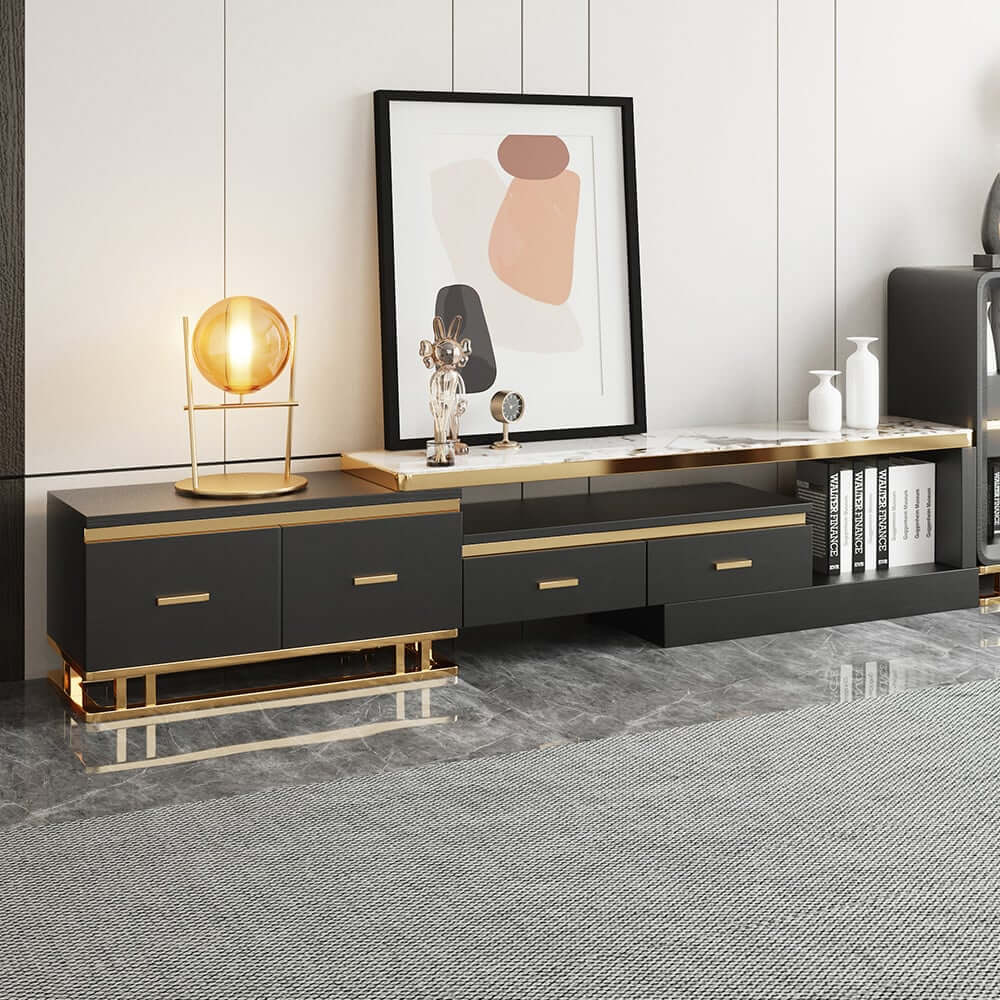 Gold Pedestal Base TV Stand & Coffee Table Set