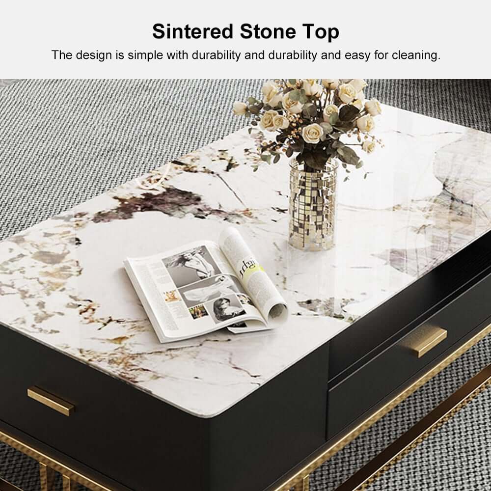 Gold Pedestal Base TV Stand & Coffee Table Set
