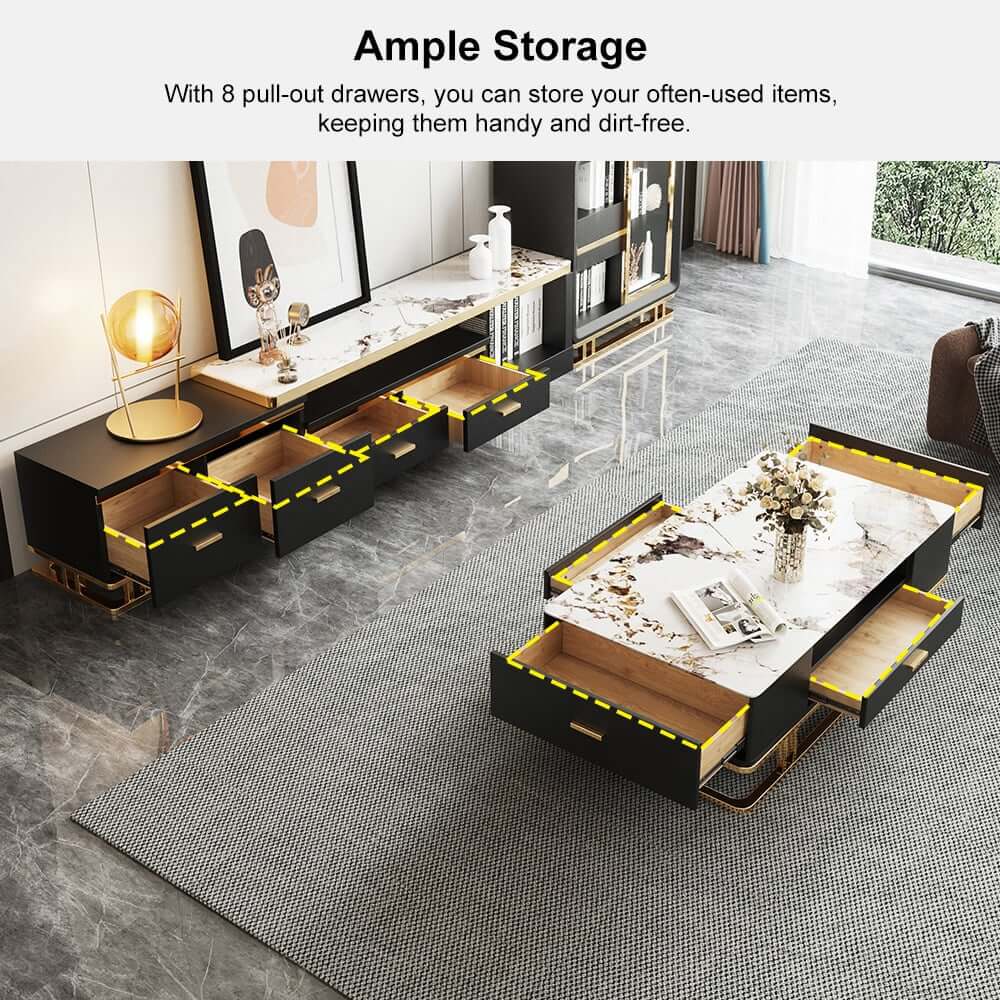 Gold Pedestal Base TV Stand & Coffee Table Set