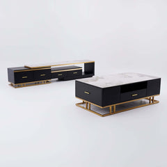 Gold Pedestal Base TV Stand & Coffee Table Set
