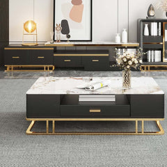 Gold Pedestal Base TV Stand & Coffee Table Set