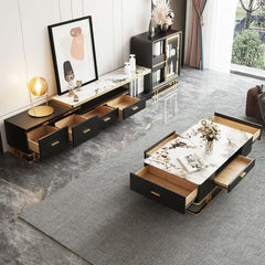 Gold Pedestal Base TV Stand & Coffee Table Set