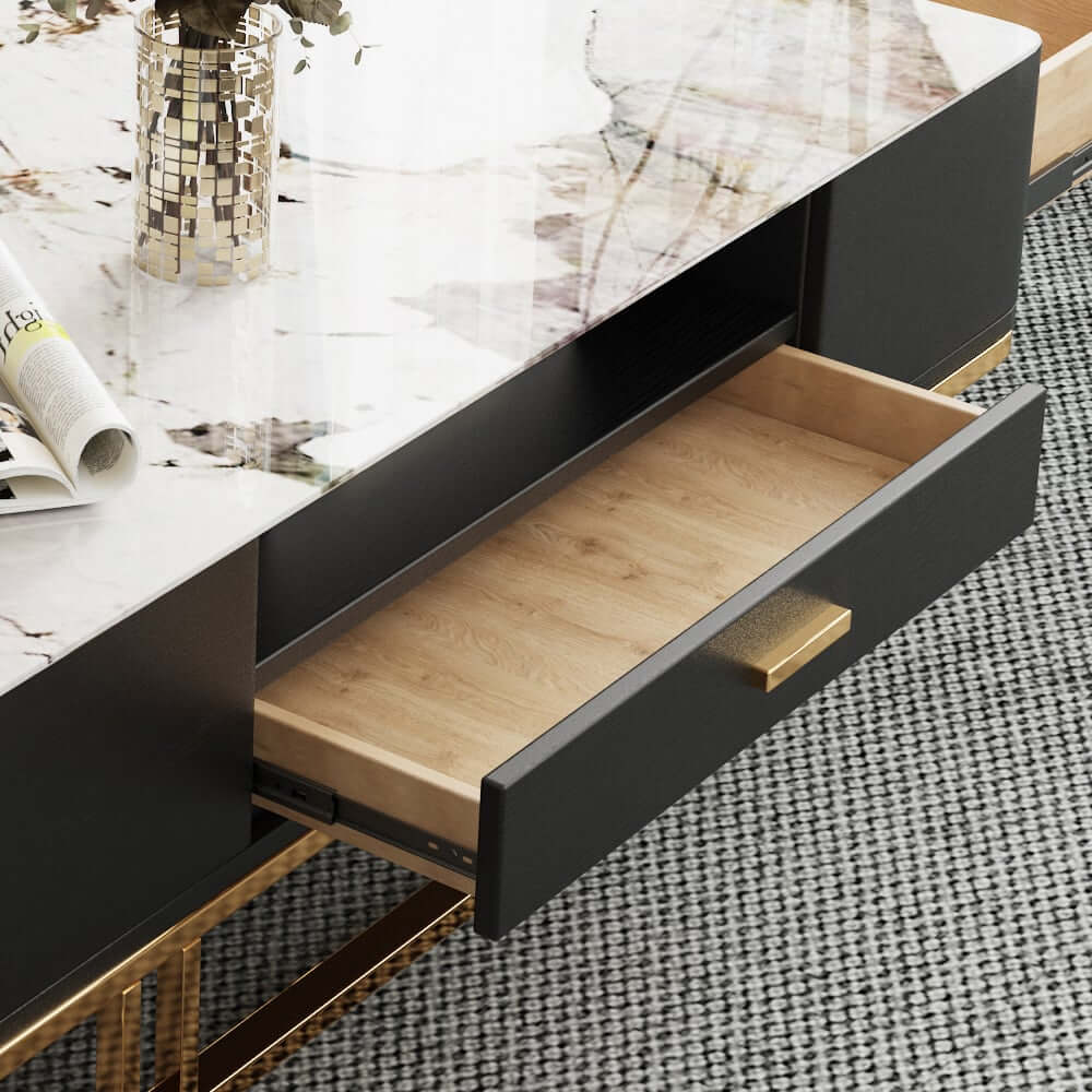 Gold Pedestal Base TV Stand & Coffee Table Set