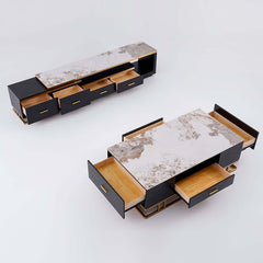 Gold Pedestal Base TV Stand & Coffee Table Set
