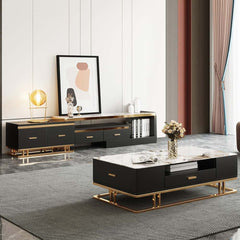 Gold Pedestal Base TV Stand & Coffee Table Set Main Product Image