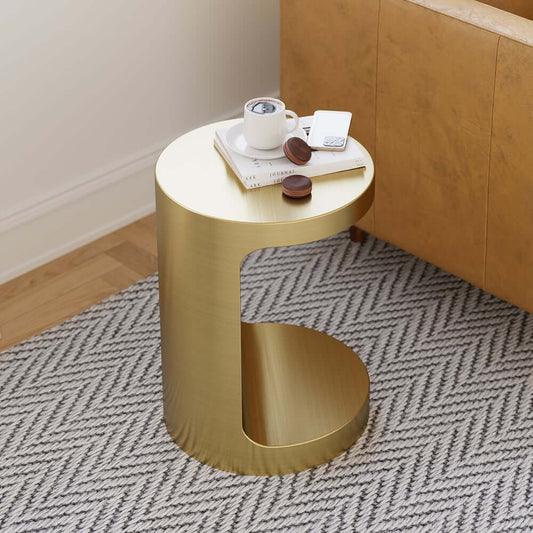 Gold Round C-Shaped Stainless Steel Side Table