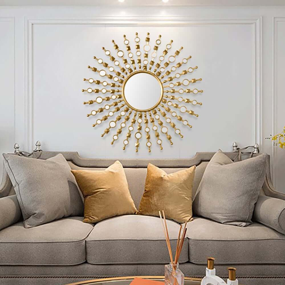 Gold Round Wall Mirror with Metal Frame for Glam Home Decor