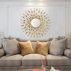 Gold Round Wall Mirror with Metal Frame for Glam Home Decor