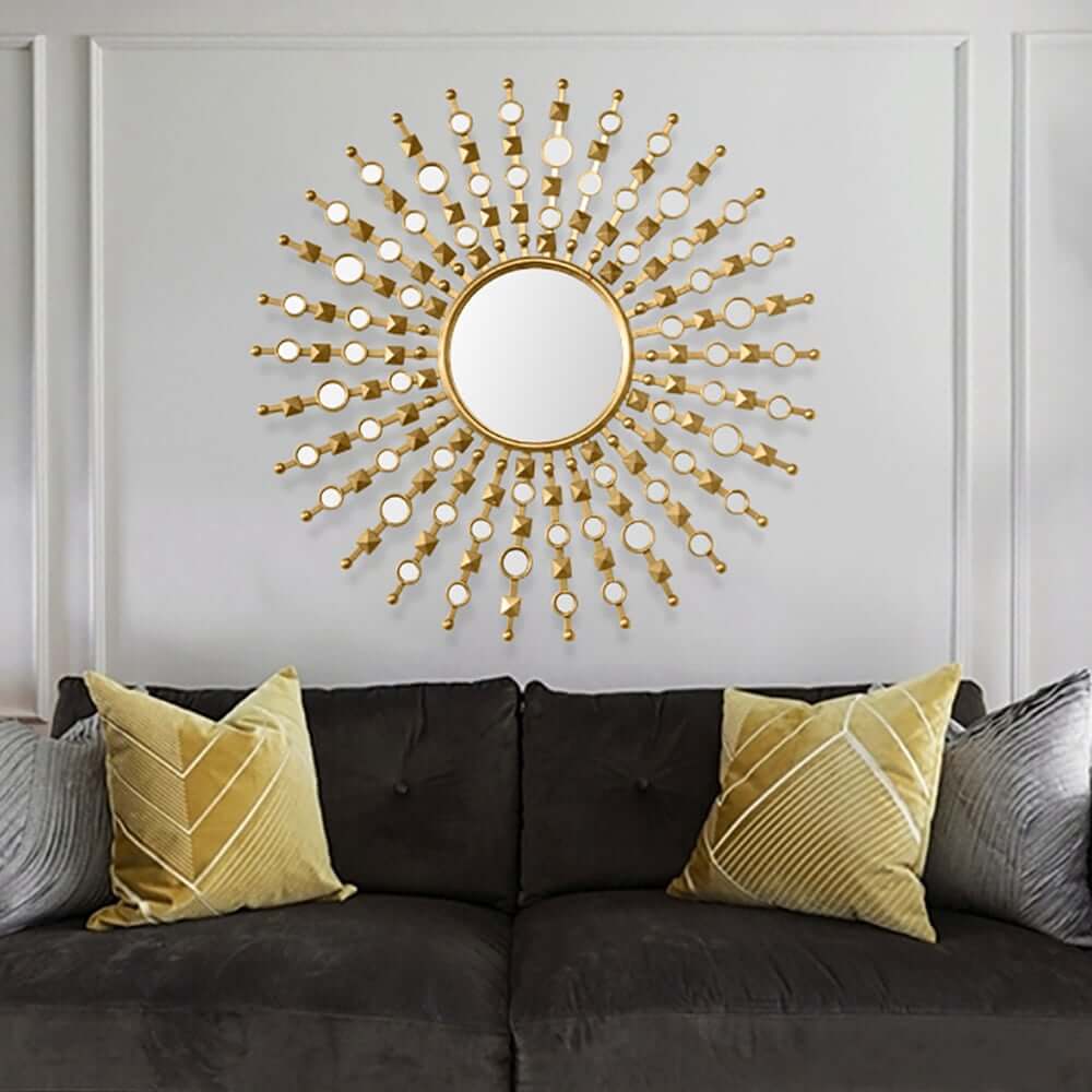 Gold Round Wall Mirror with Metal Frame for Glam Home Decor