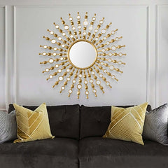 Gold Round Wall Mirror with Metal Frame for Glam Home Decor