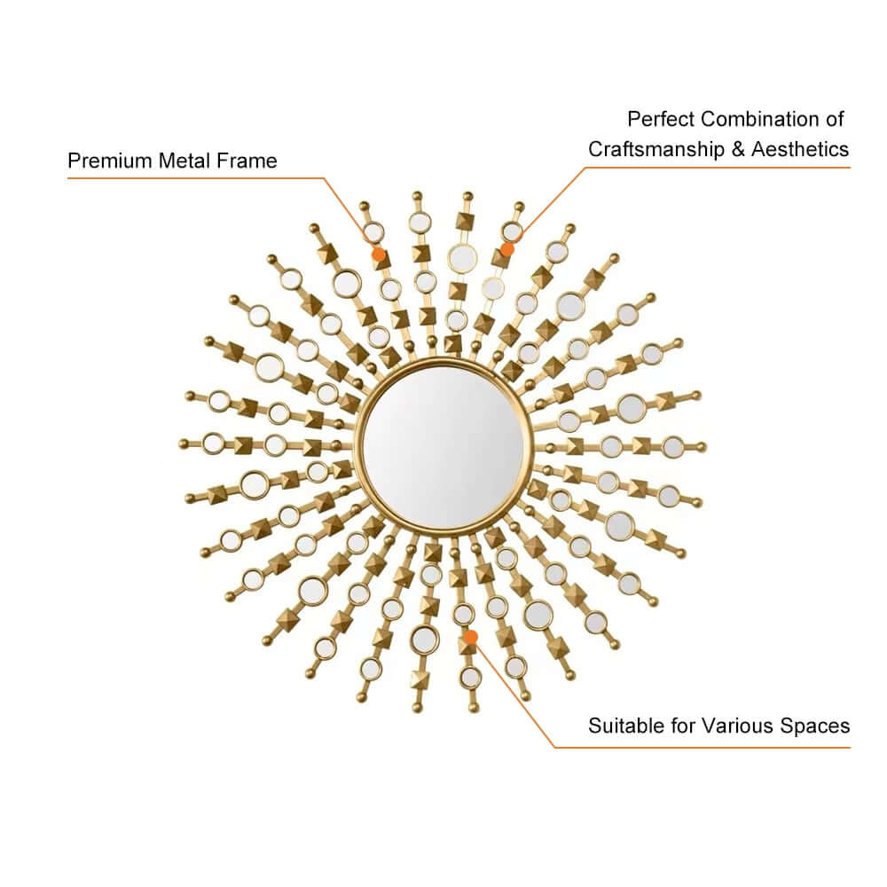 Gold Round Wall Mirror with Metal Frame for Glam Home Decor