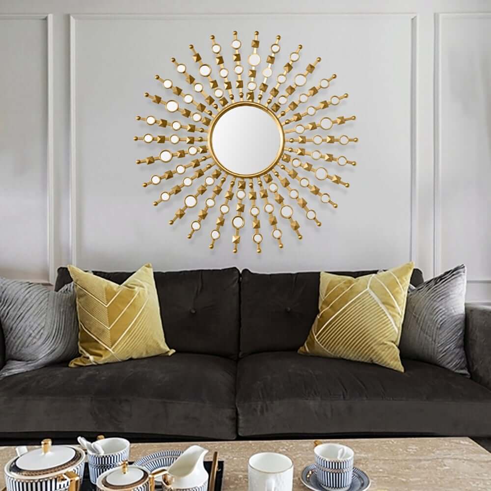 Gold Round Wall Mirror with Metal Frame for Glam Home Decor