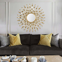 Gold Round Wall Mirror with Metal Frame for Glam Home Decor