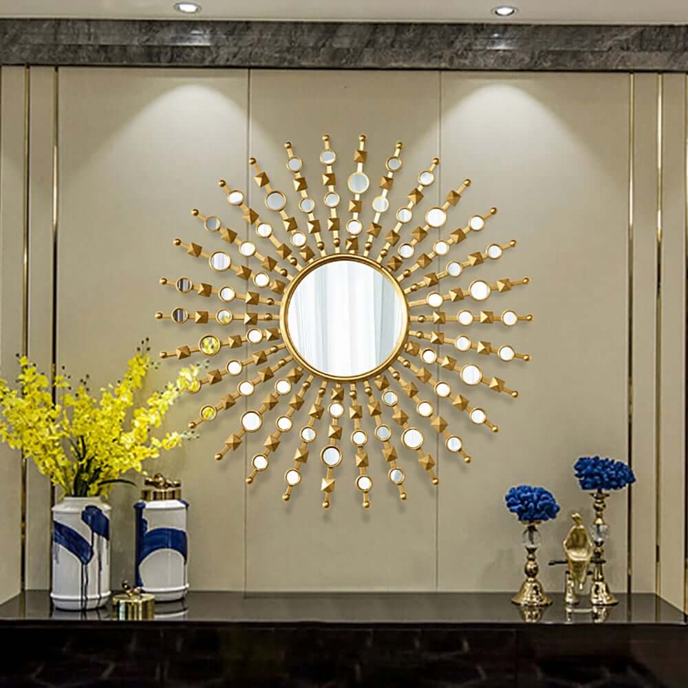 Gold Round Wall Mirror with Metal Frame for Glam Home Decor