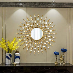 Gold Round Wall Mirror with Metal Frame for Glam Home Decor