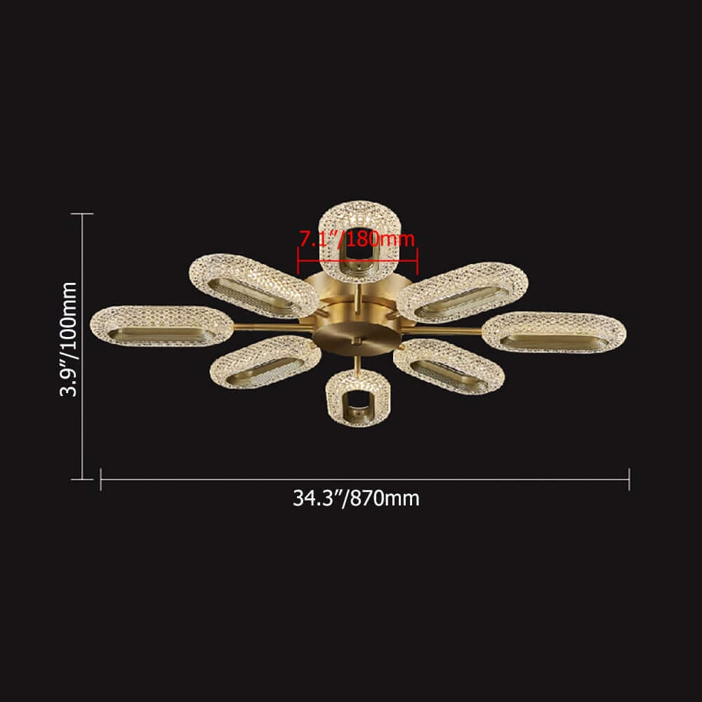 Gold Sputnik 8-Light Ceiling Light with Clear Acrylic Shade Dimensions