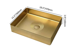 Gold Stainless Steel Modern Vessel Sink - Rectangular Design Dimensions