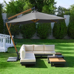 Gray and White Cantilever Patio Umbrella with 360° Rotation