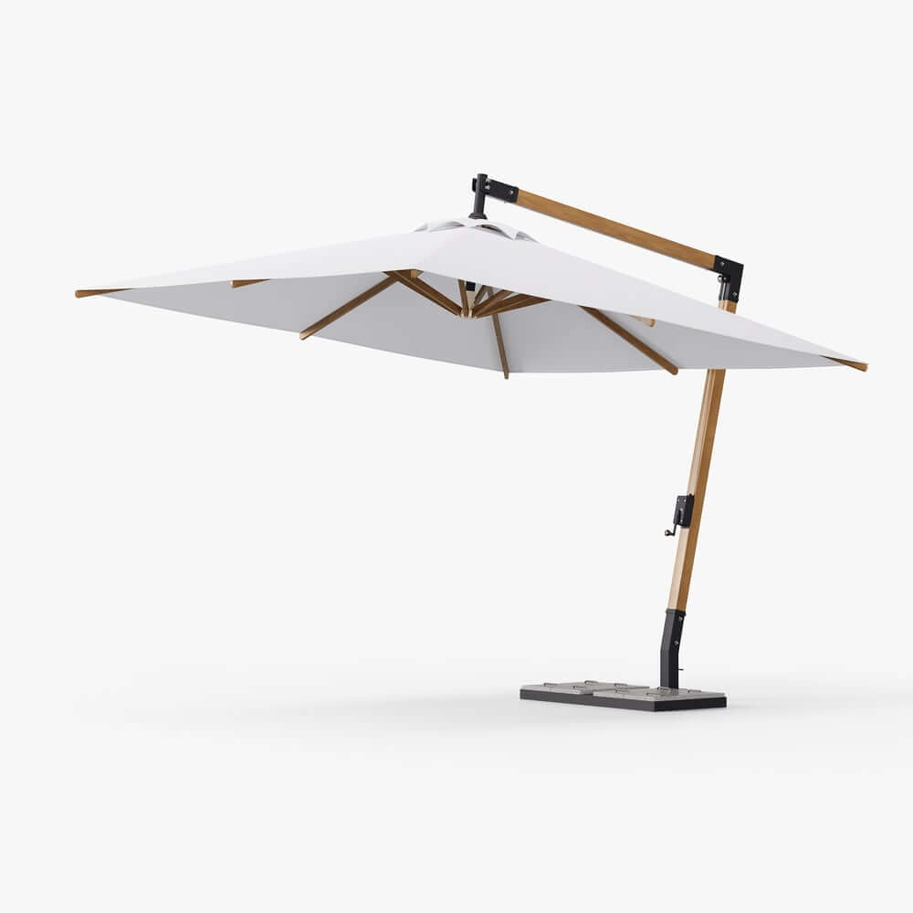 Gray and White Cantilever Patio Umbrella with 360° Rotation