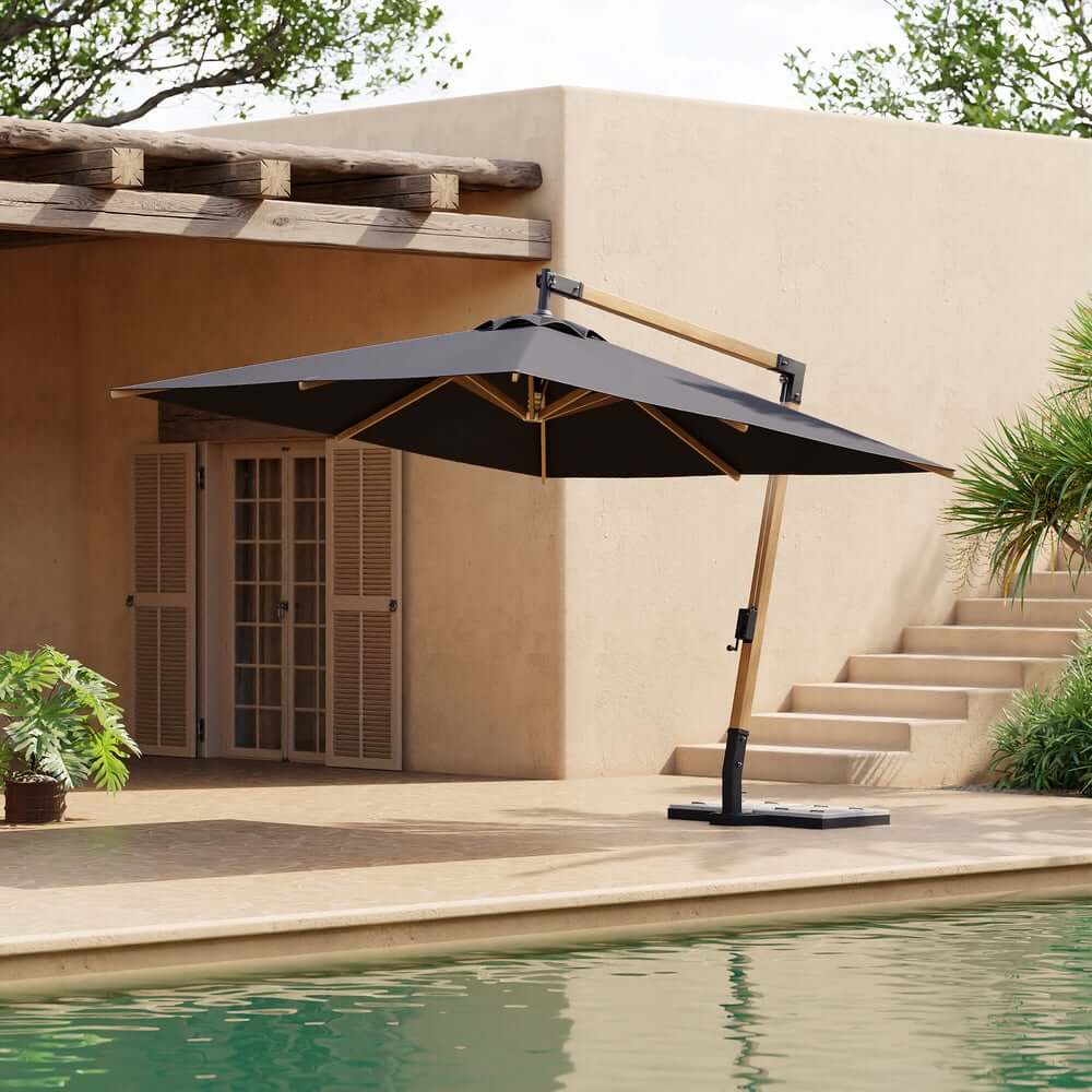 Gray and White Cantilever Patio Umbrella with 360° Rotation