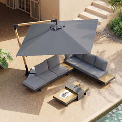 Gray and White Cantilever Patio Umbrella with 360° Rotation
