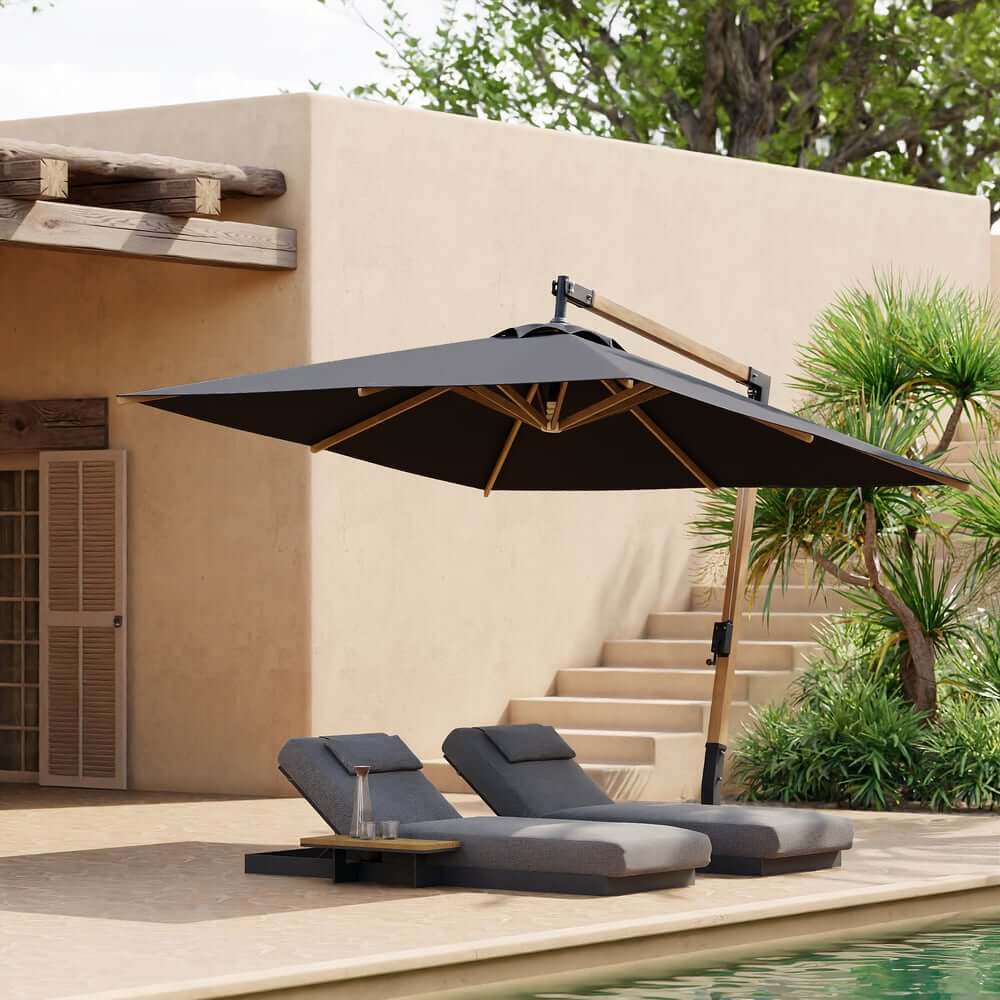Gray and White Cantilever Patio Umbrella with 360° Rotation