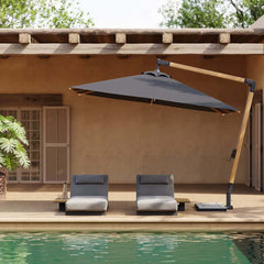 Gray and White Cantilever Patio Umbrella with 360° Rotation