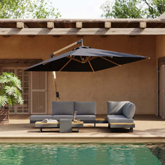 Gray and White Cantilever Patio Umbrella with 360° Rotation