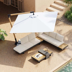 Gray and White Cantilever Patio Umbrella with 360° Rotation