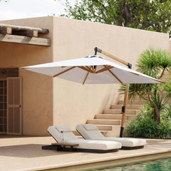 Gray and White Cantilever Patio Umbrella with 360° Rotation