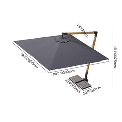 Gray and White Cantilever Patio Umbrella with 360° Rotation Dimensions